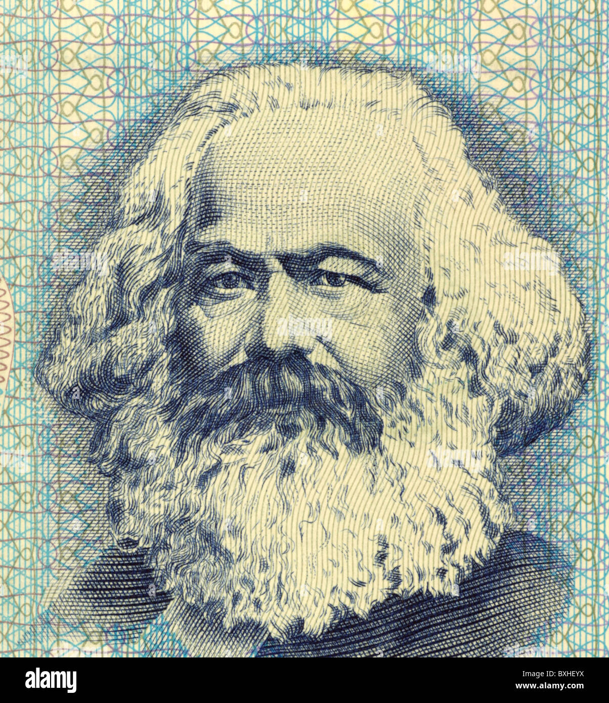 Karl Marx (1818-1883) on 100 Mark 1975 Banknote from East Germany. Stock Photo