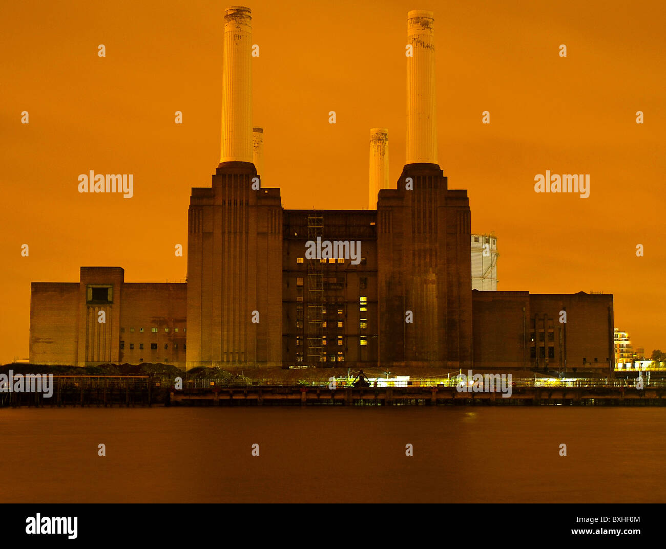 Battersea Power Station at Night Stock Photo