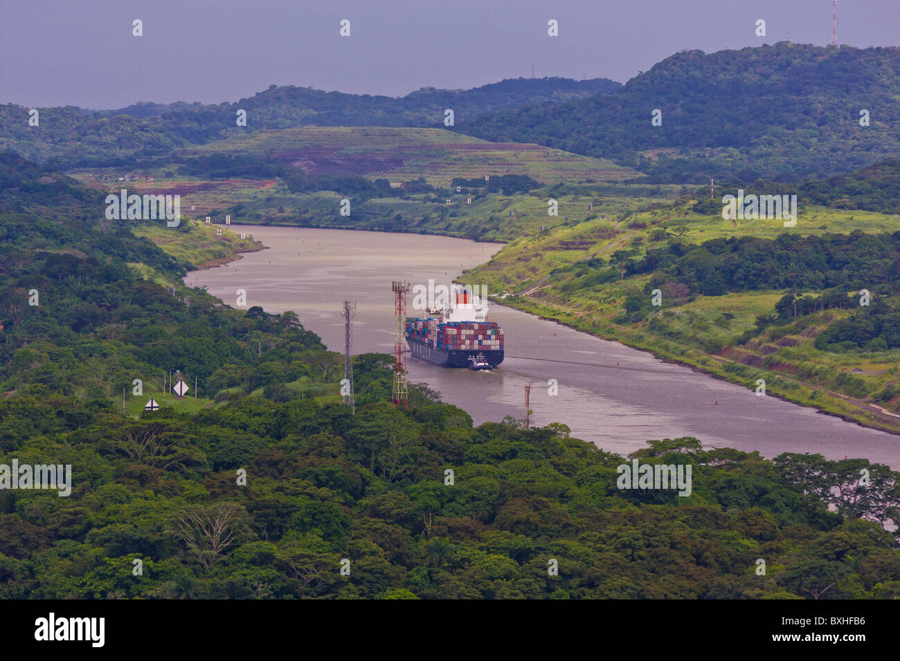 GAMBOA, PANAMA - freighter on Panama Canal near Gamboa, headed west. Stock Photo