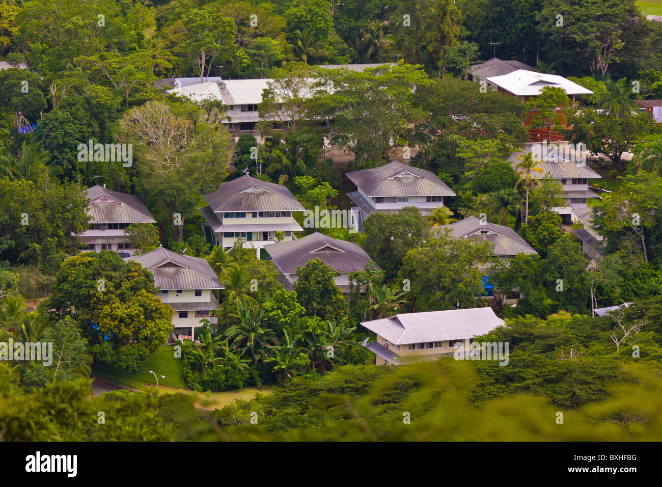 GAMBOA, PANAMA Aerial view of houses in Gamboa, on Panama Canal Stock