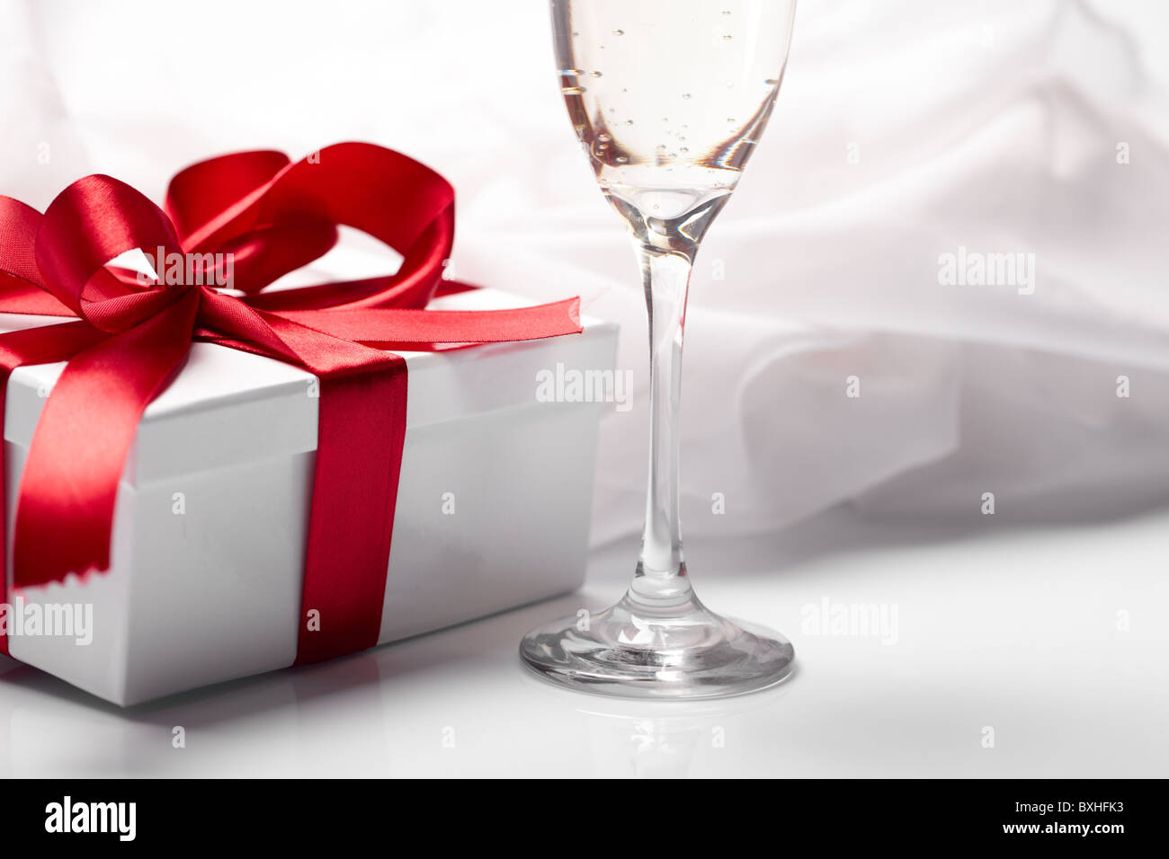 Gift Decorated With Bow Glass Wine Stock Photo 33576903 Alamy