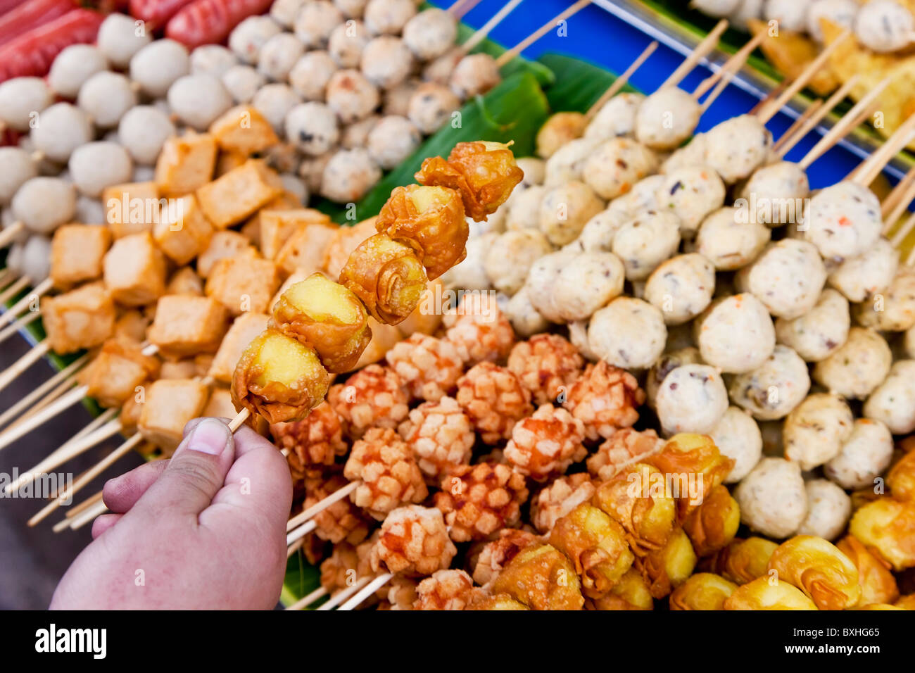 Thai food grill sticks, Bangkok, Thailand Stock Photo