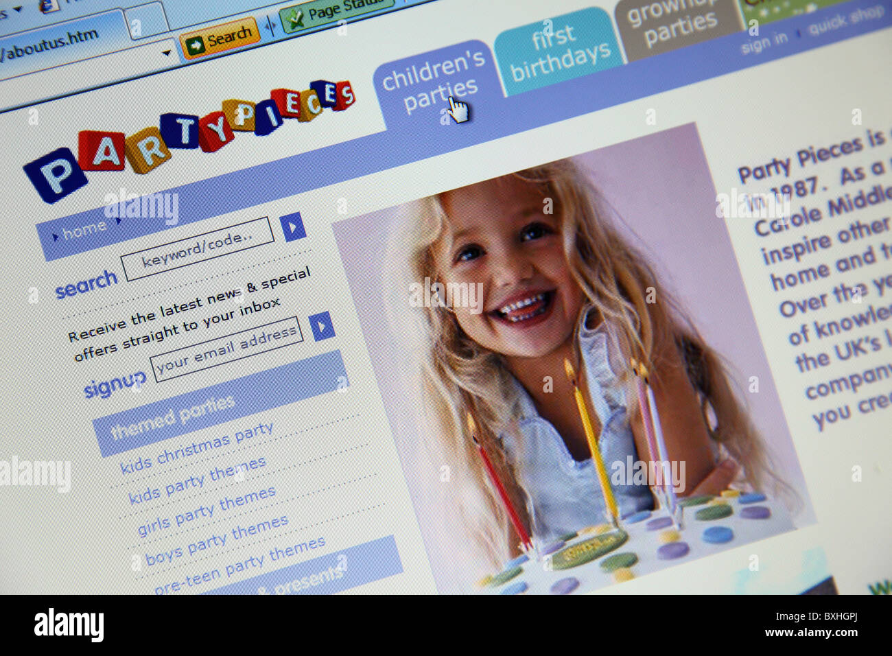 partypieces.co.uk online website. Stock Photo