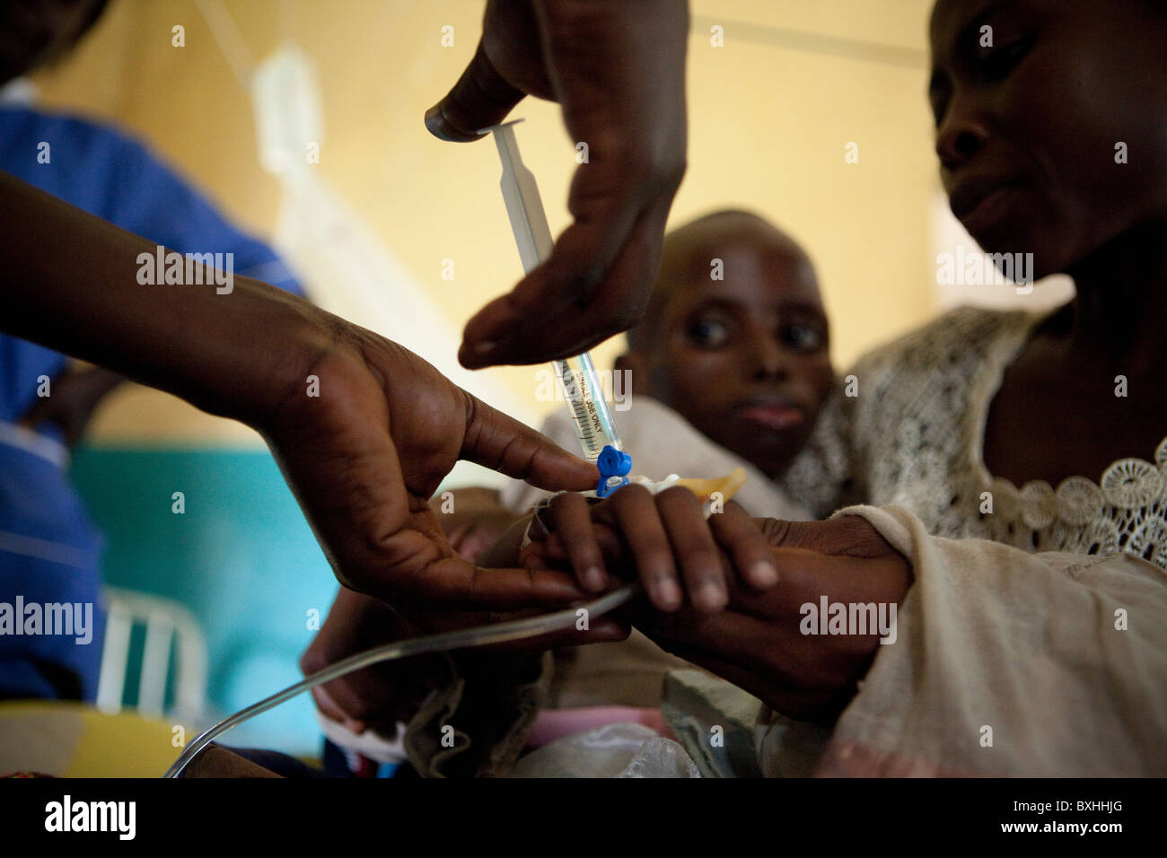A child dying of AIDS receives medical treatment in a hospital in Amuria, Uganda, East Africa. Stock Photo
