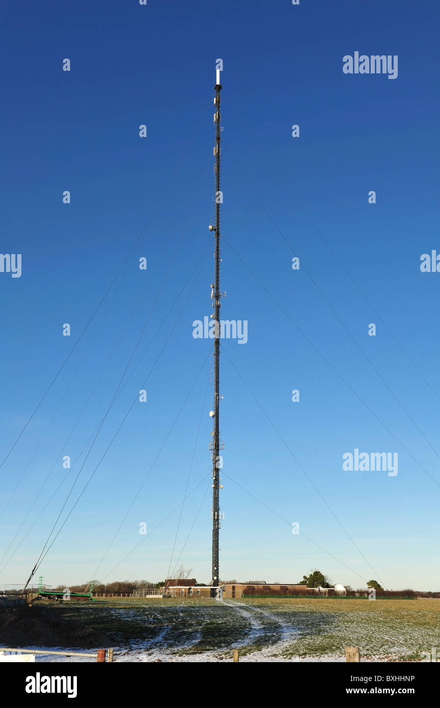 Multi-aerial antennae tower mast for mobile telephone and other forms of radio communication. Stock Photo