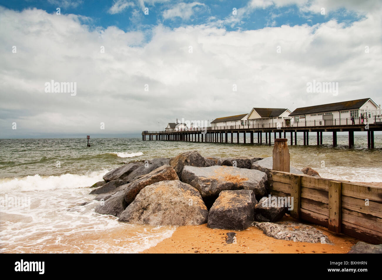 The Pier at Southwold on the Suffolk Heritage coastline on a summer's afternoon. Stock Photo