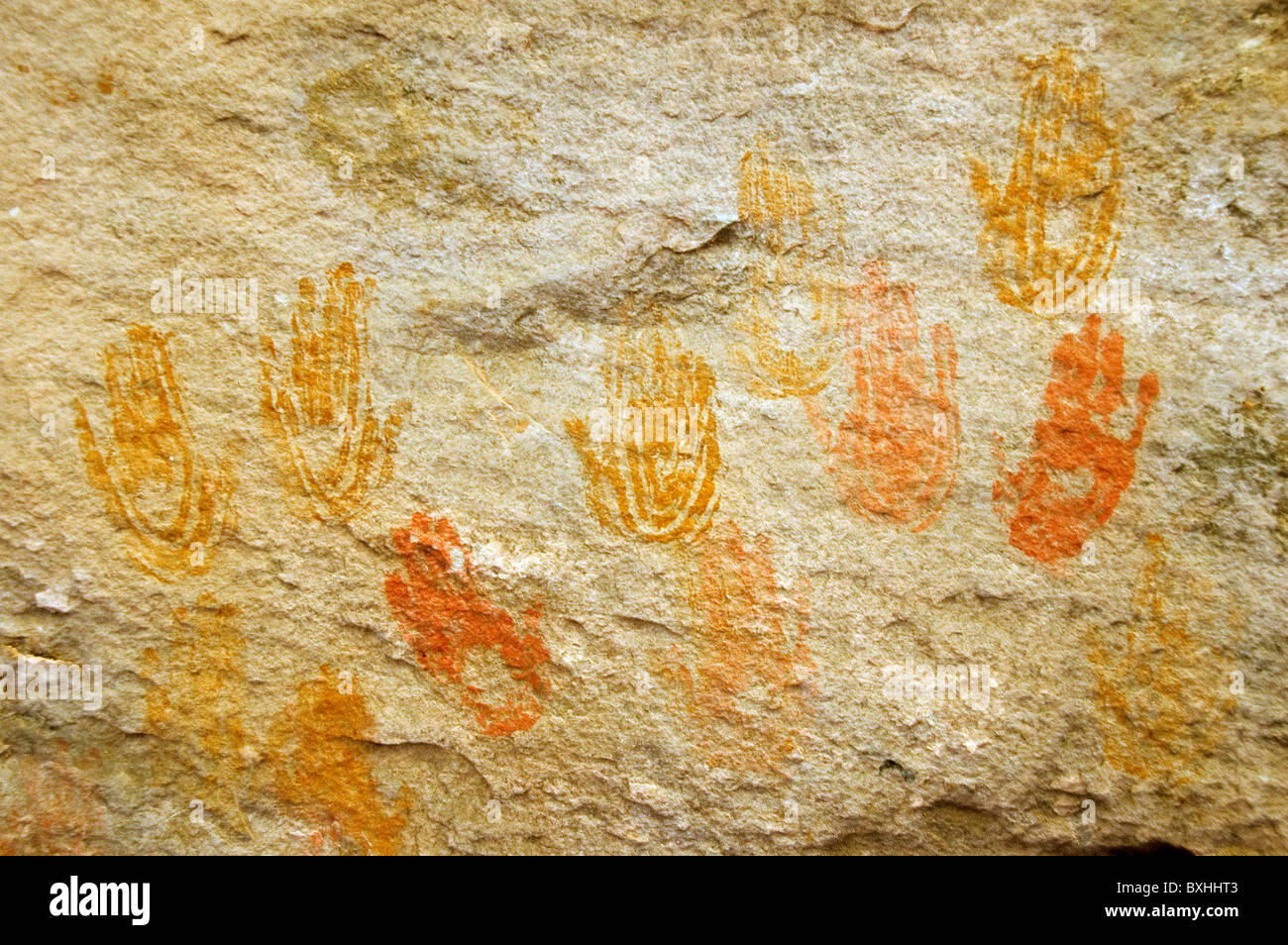 Elk289-1526 Utah Canyonlands National Park Needles District Cave Spring pictographs on rock Stock Photo