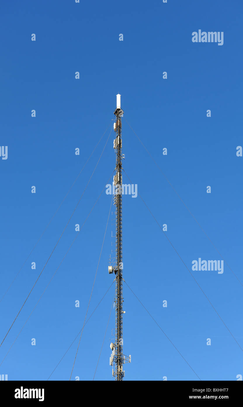 Multi-aerial antennae tower mast for mobile telephone and other forms of radio communication. Stock Photo