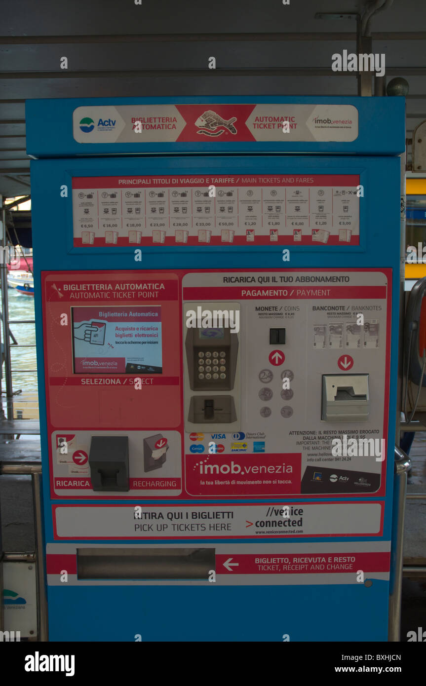 Ticket vending machine at vaporetti stop Cannaregio district Venice the Veneto northern Italy Europe Stock Photo