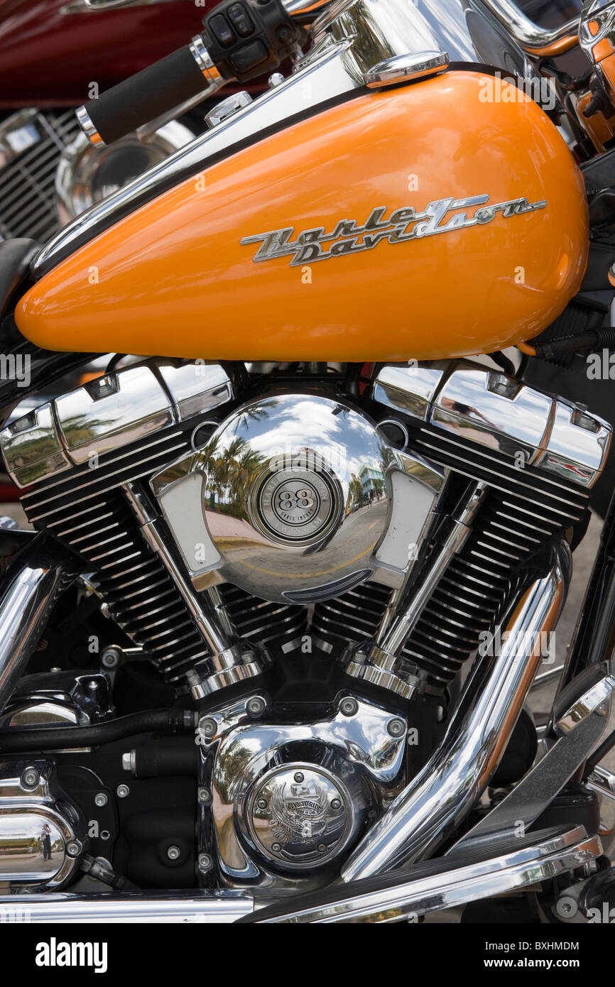Harley Davidson Road King motorcycle with 88 cubic inches twin cam engine,  South Beach, Miami, Florida Stock Photo - Alamy