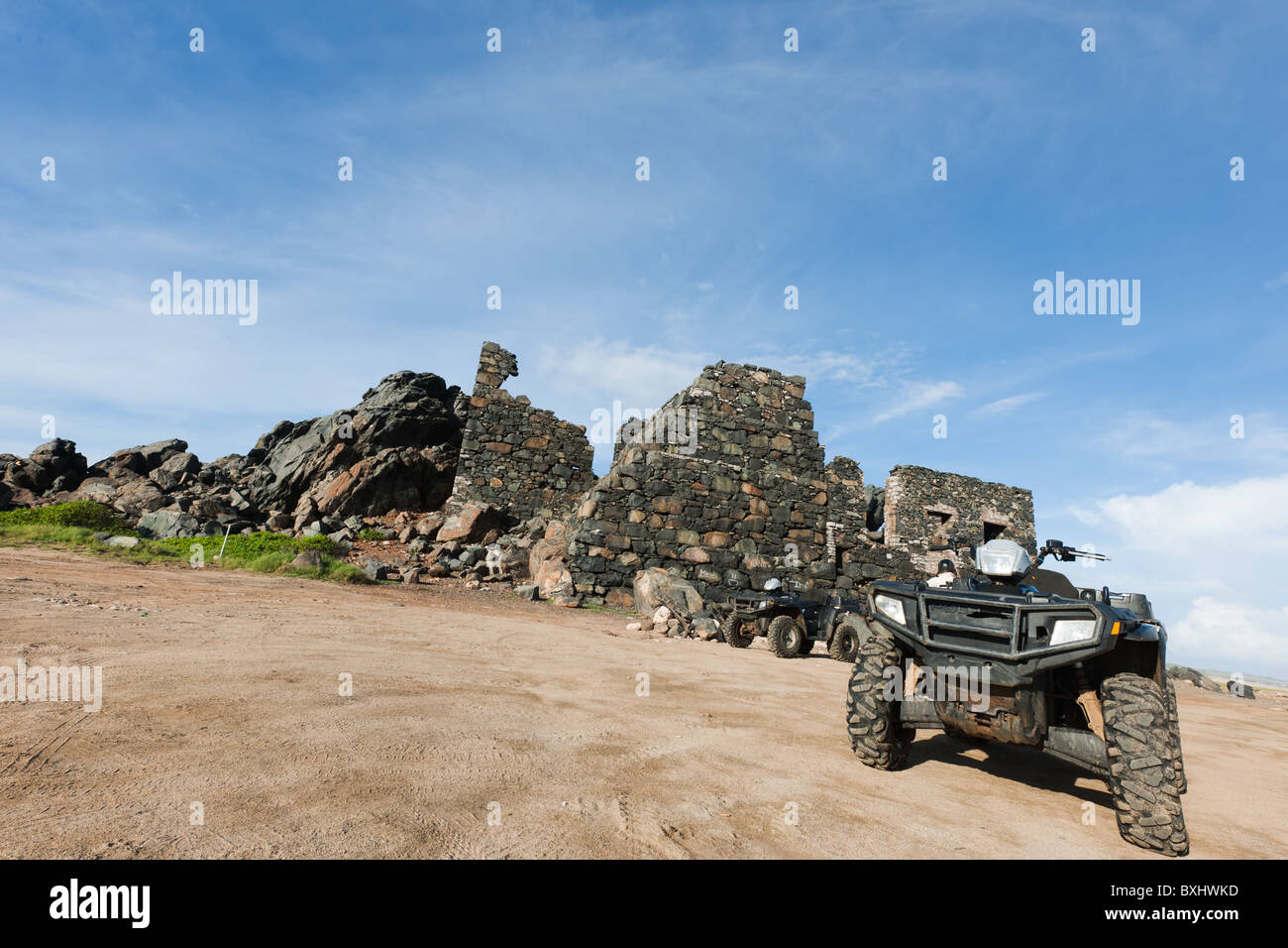 Off-Road vehicles on dirt road in Aruba north coast area Stock Photo