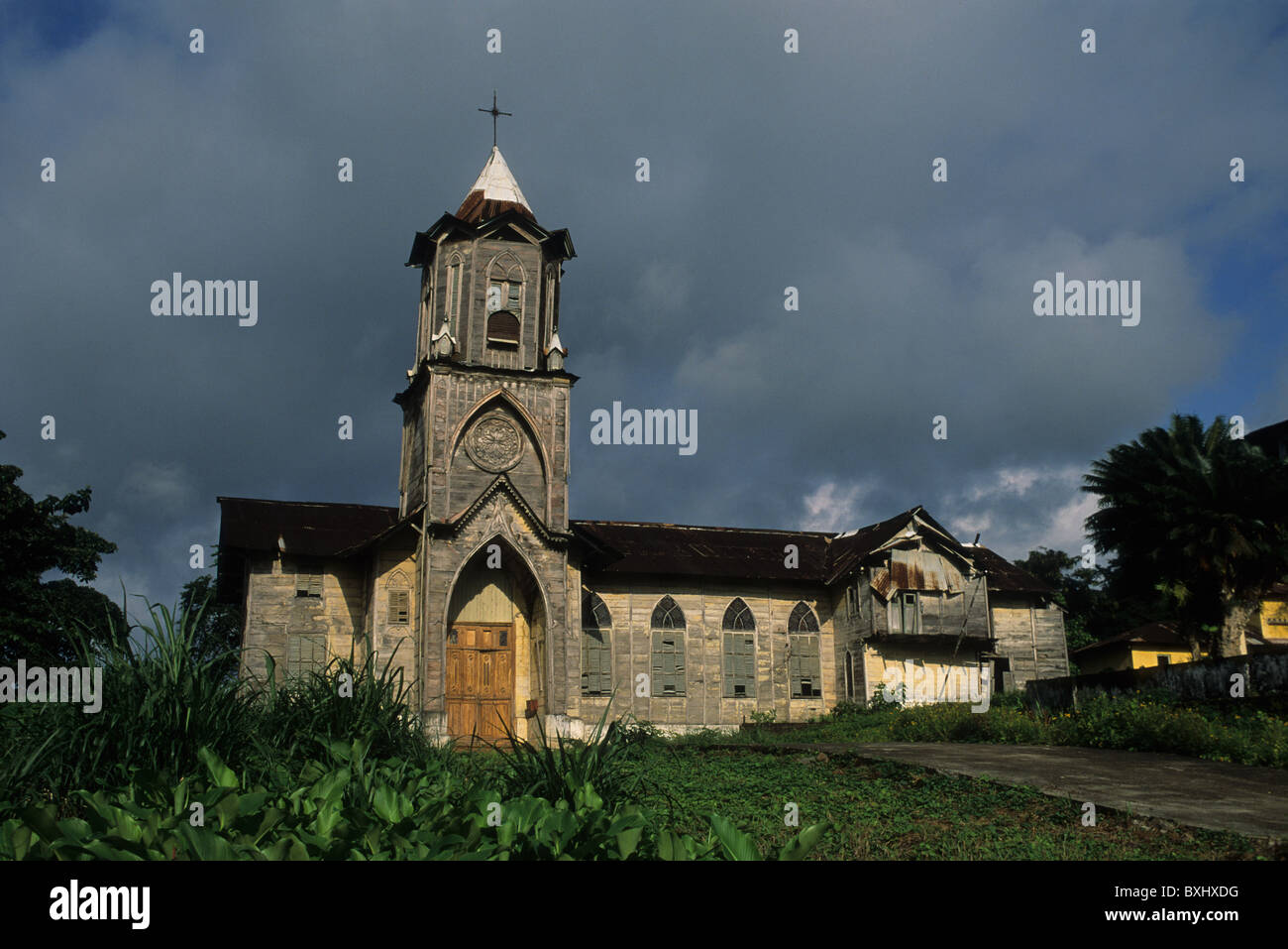 Front of the church made of wood (1925). BATETE South Bioko Island  EQUATORIAL GUINEA. Stock Photo