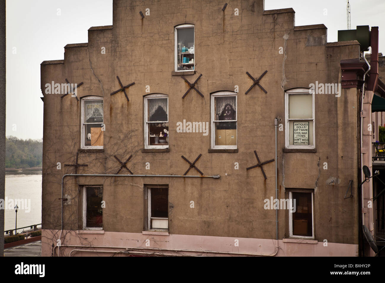 Earthquake bolts on a historic building in Savannah, USA Stock