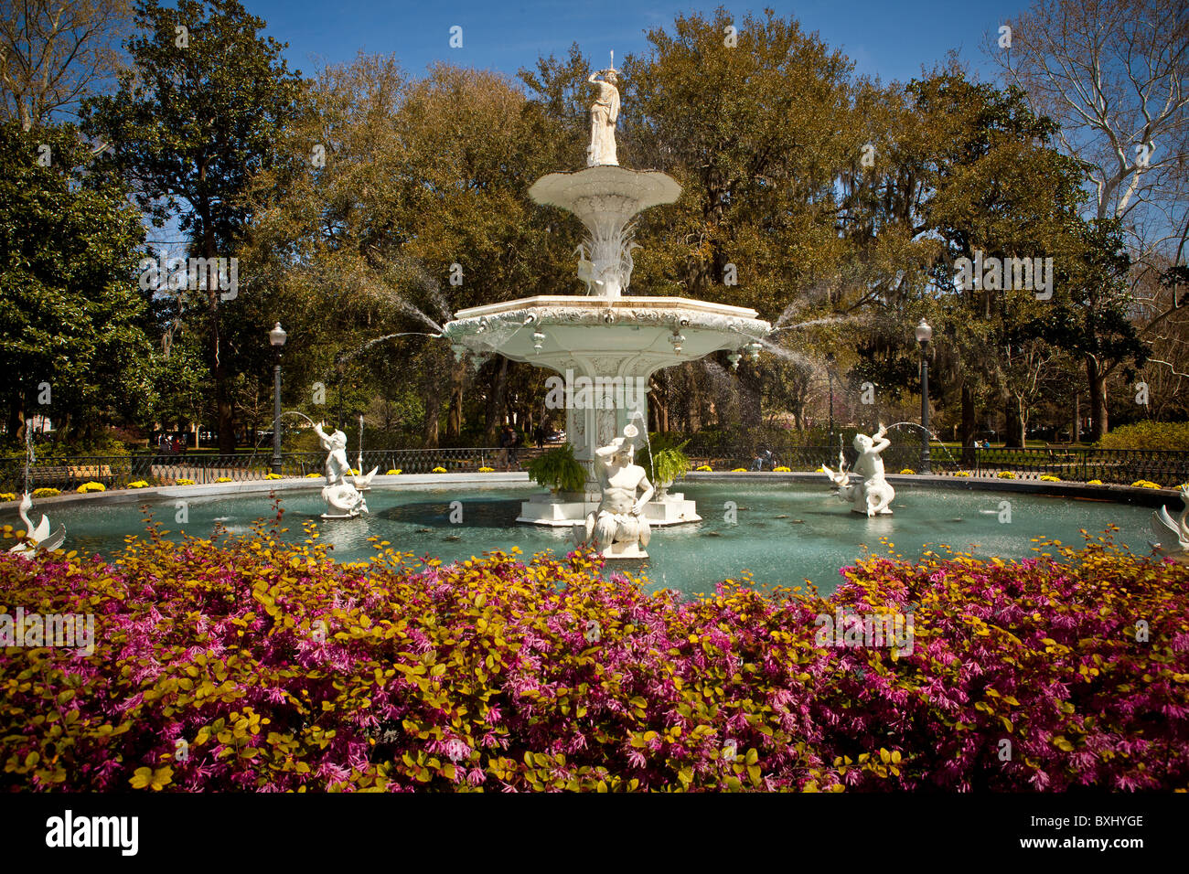 Fountain in historic Forsyth Park in Savannah, USA Stock Photo
