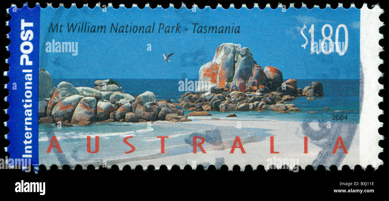 Stamp from Australia with picture of Mt William National Park in Tasmania Stock Photo