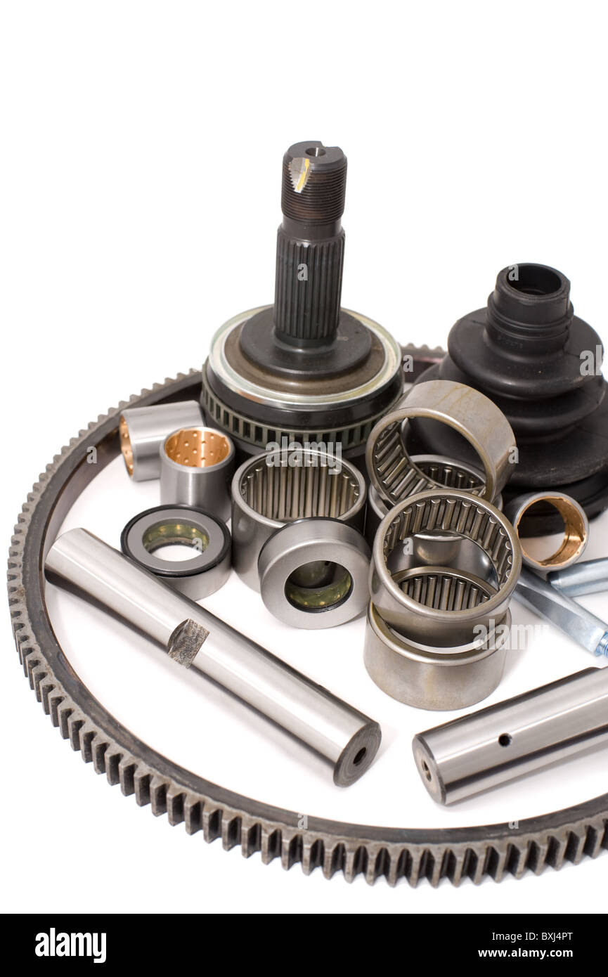 some auto spare parts against white background Stock Photo Alamy