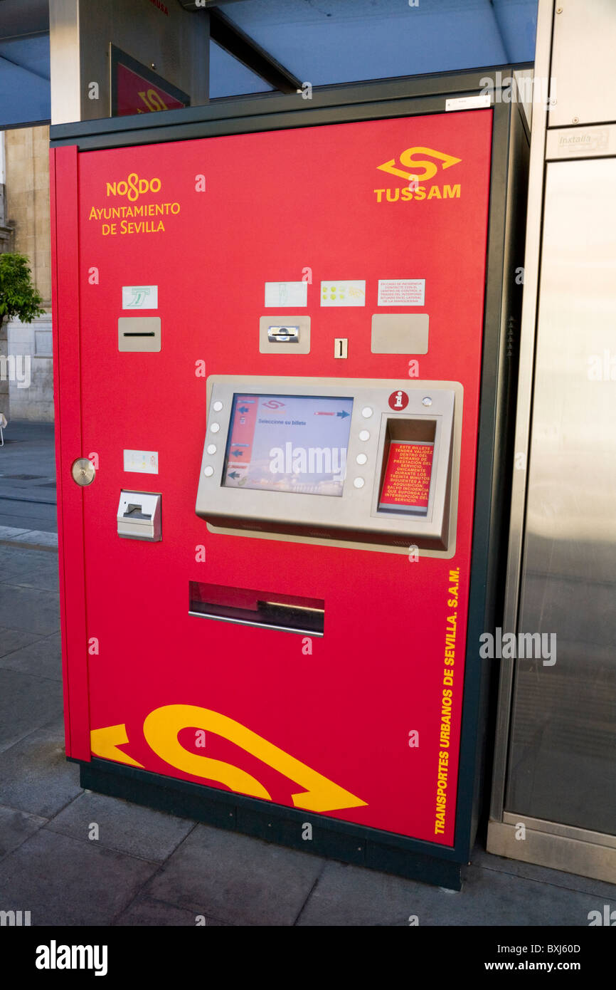 Modern vending machine for tram tickets passengers / trams passenger ticket  / at tram stop. Seville / Sevilla, Spain Stock Photo - Alamy