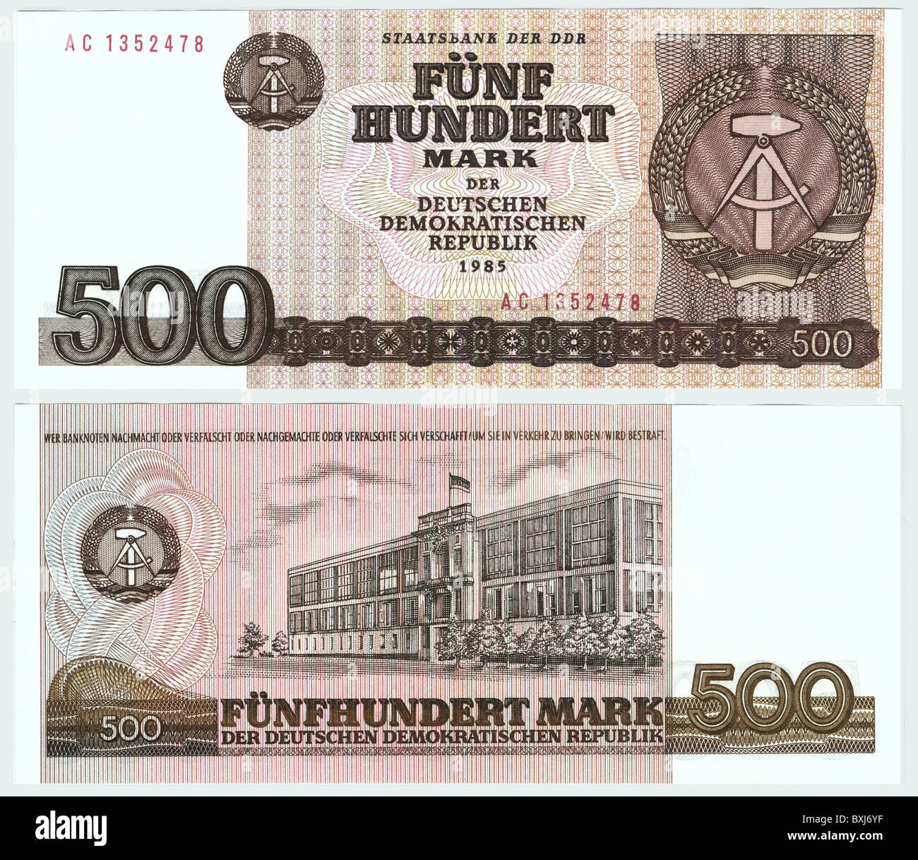 money / finance, bank notes, East Germany, 500 Mark, 1985, Additional-Rights-Clearences-Not Available Stock Photo