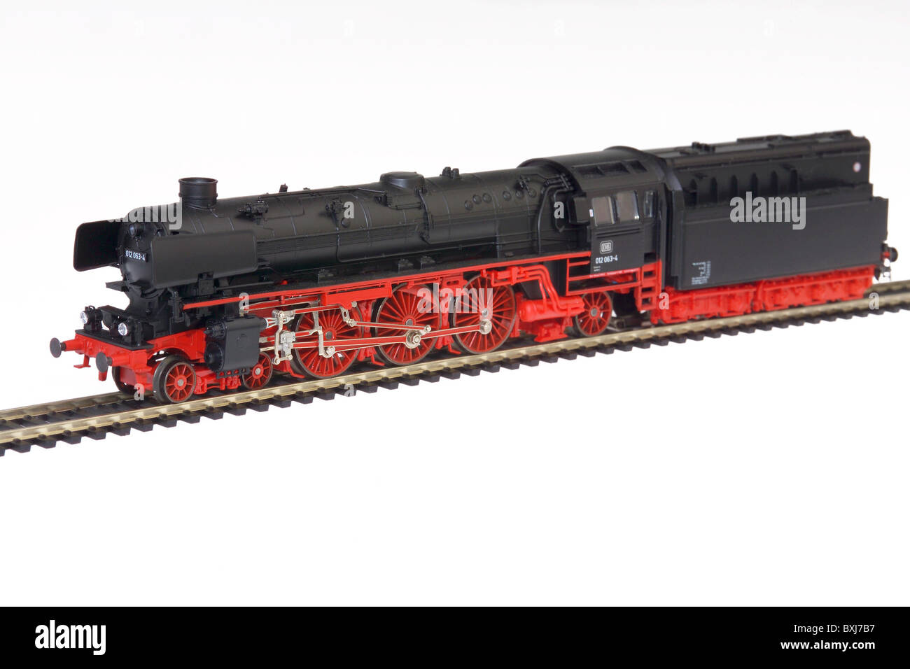 toys, model railway, Maerklin locomotive, type 012, Reichsbahn, Germany, 1937, historic, historical, 1930s, 30s, 20th century, engine, drive train, steam power, antiquity, antiquities, toy, Made in Germany, clipping, cut out, Marklin, cut-out, cut-outs, Additional-Rights-Clearences-Not Available Stock Photo