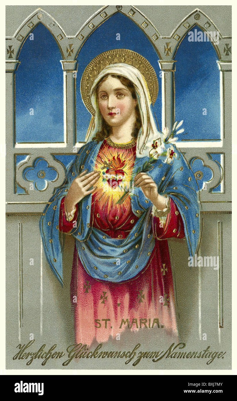 religion, Christianity, saint Mary, holy heart, congratulations, name day, Germany, 1913, Additional-Rights-Clearences-Not Available Stock Photo