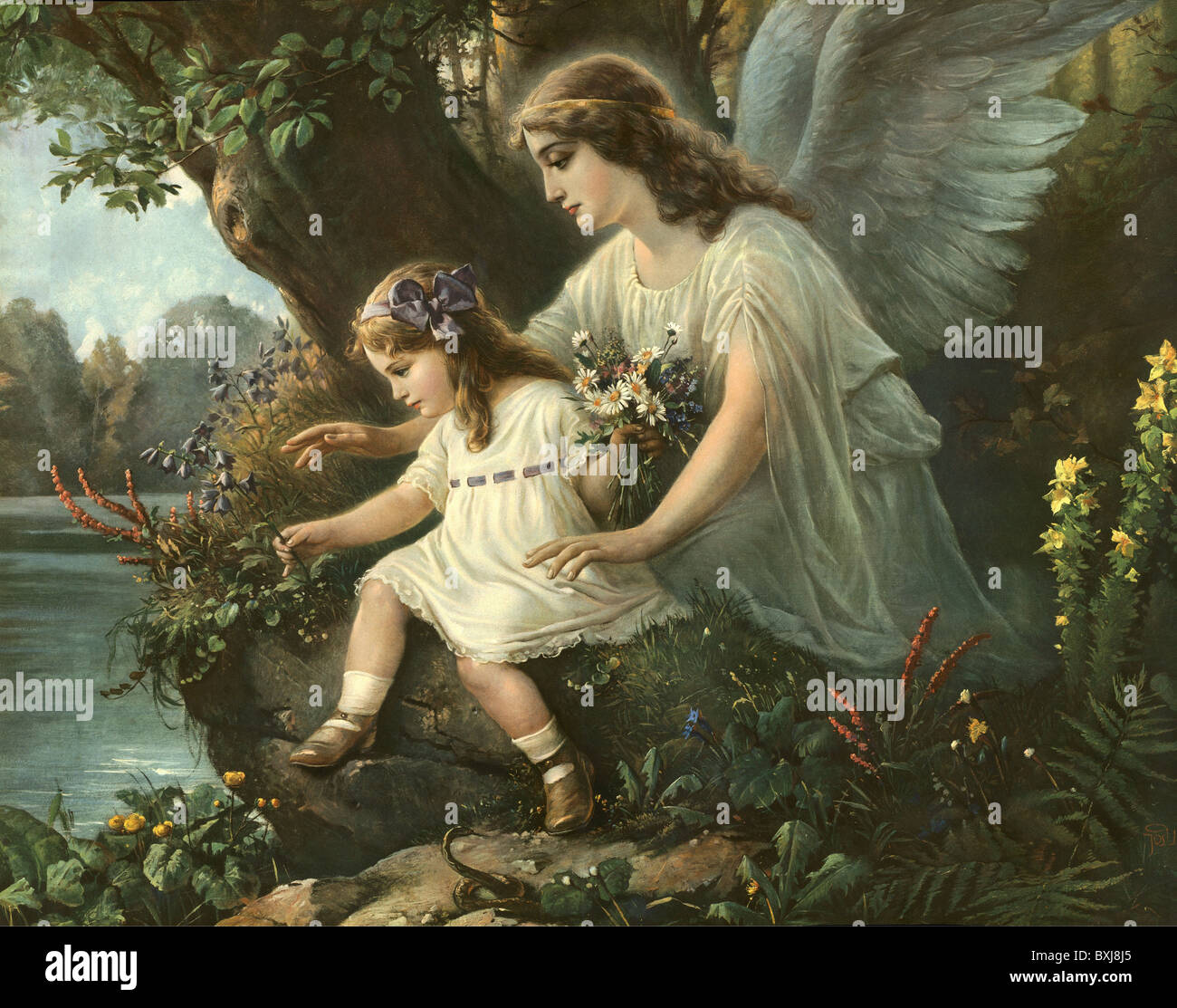religion, Christianity, guardian angel protecting child, Germany, circa 1905, Additional-Rights-Clearences-Not Available Stock Photo