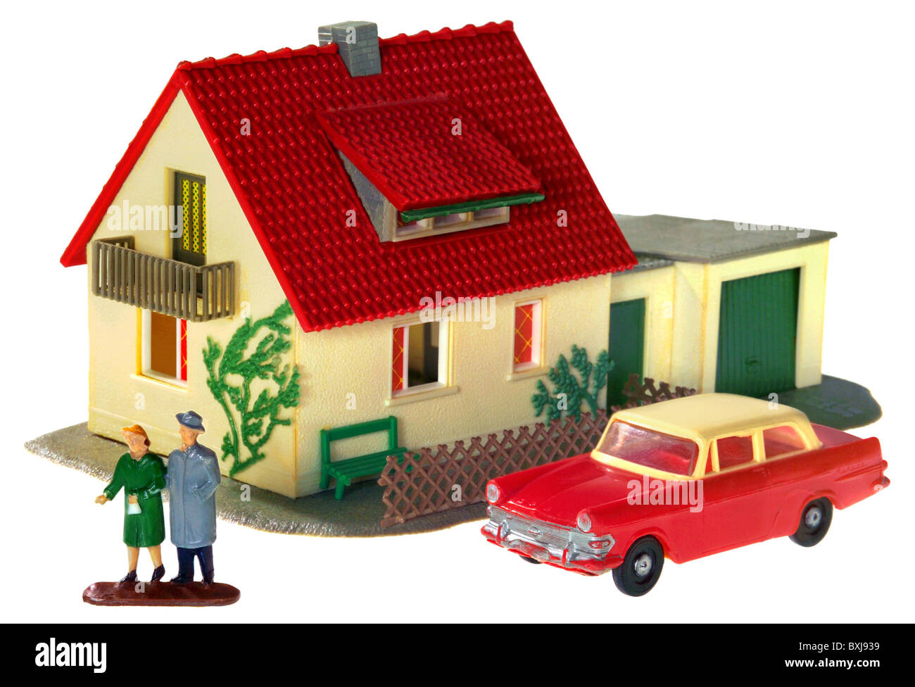 building industry, miniature of a detached house, Germany, circa 1959, Additional-Rights-Clearences-Not Available Stock Photo