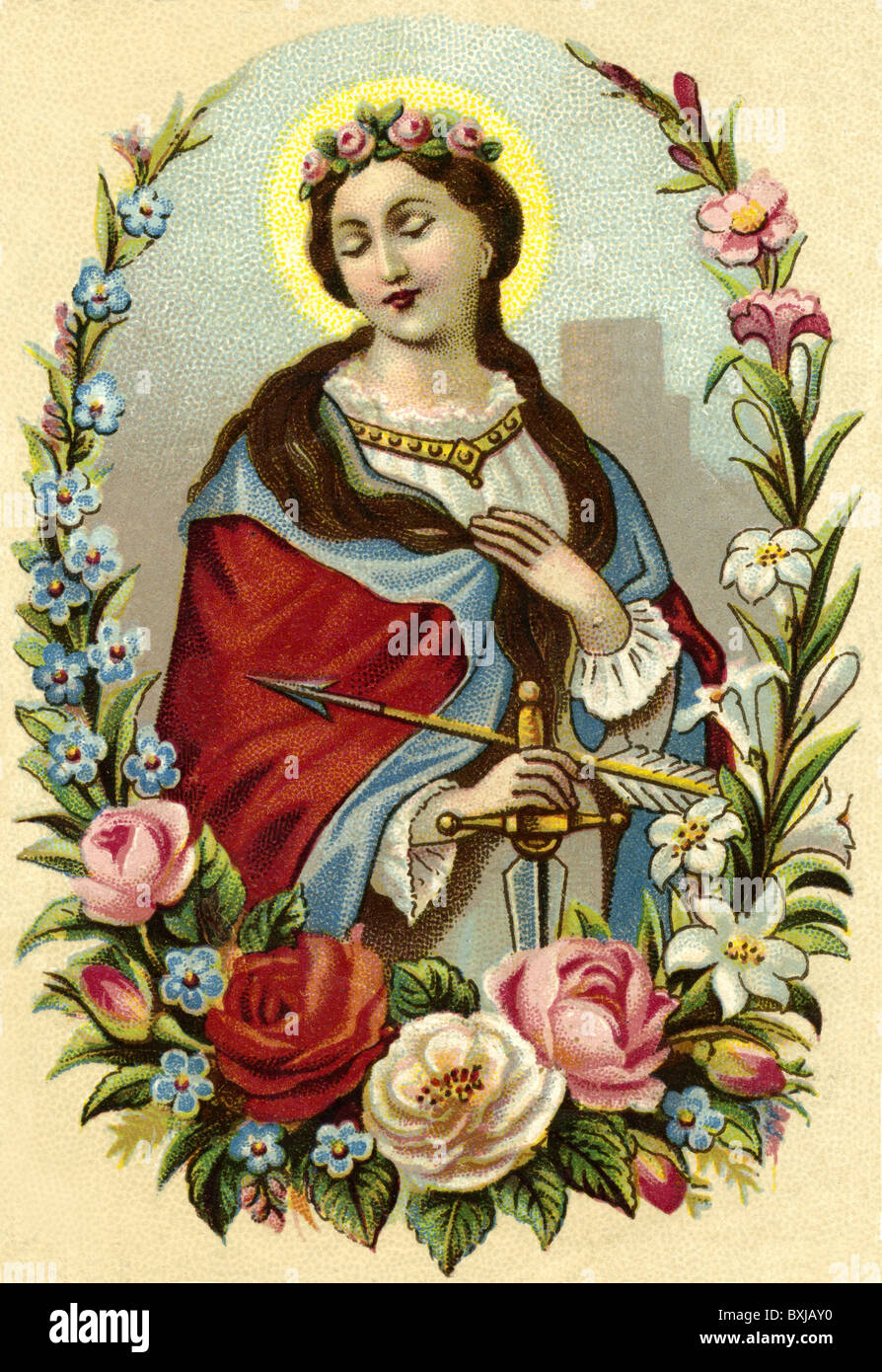 religion, Christianity, devotional image, saint Ursula, Germany, circa 1900, Additional-Rights-Clearences-Not Available Stock Photo