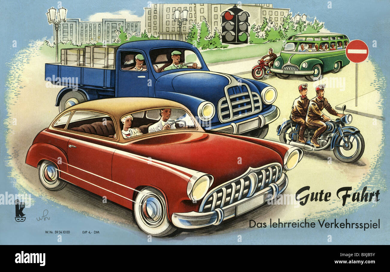 games, parlour games, traffic game, 'Gute Fahrt' (Have a good trip), game of dice, East-Germany, circa 1959, Additional-Rights-Clearences-Not Available Stock Photo