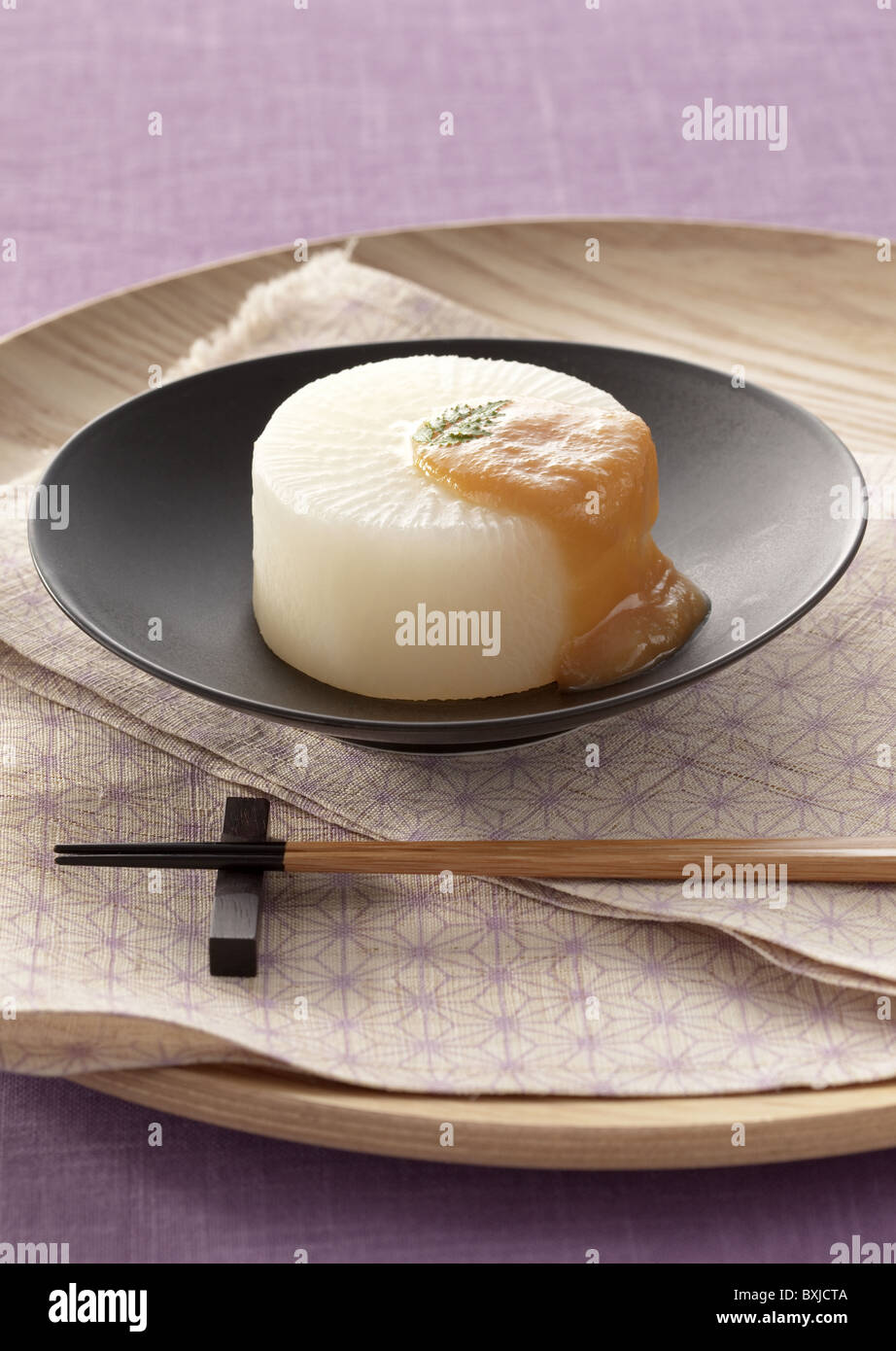 Simmered daikon radish with miso Stock Photo - Alamy