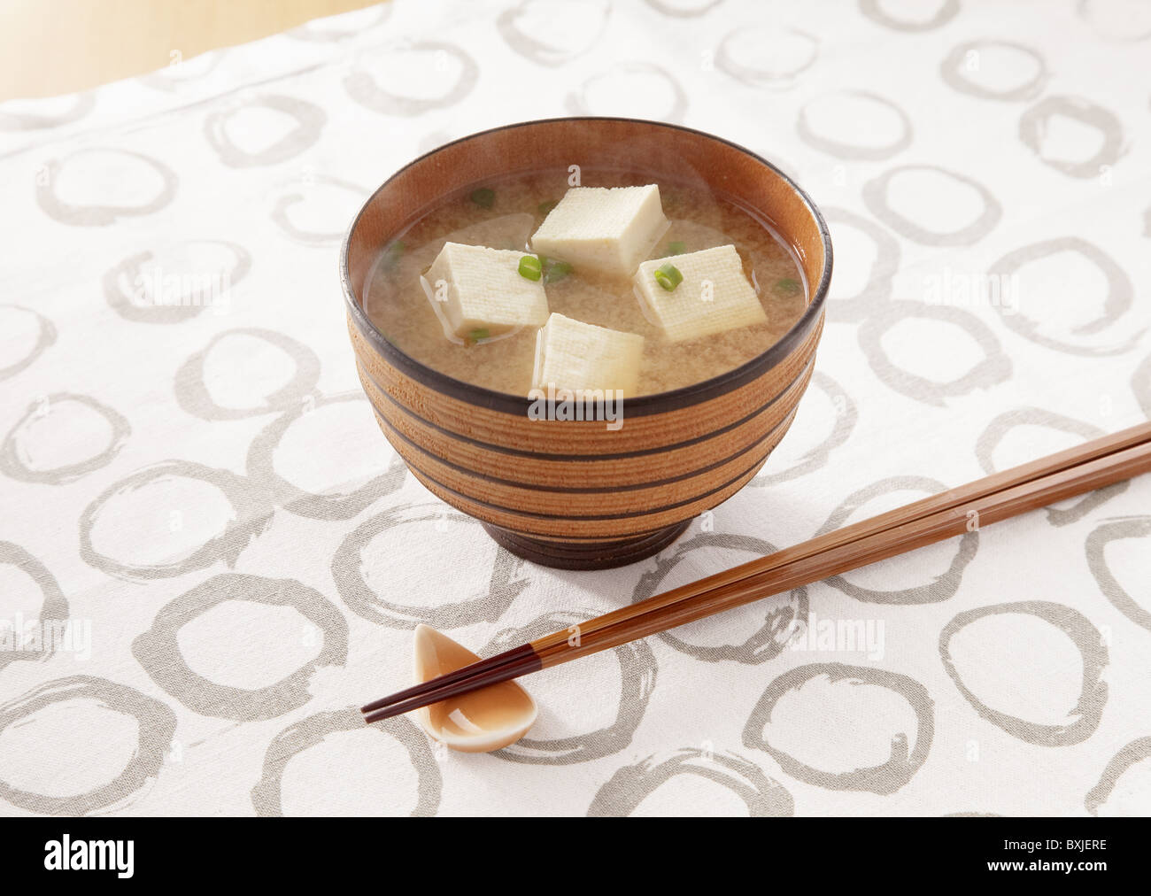 Miso soup with cubed tofu Stock Photo