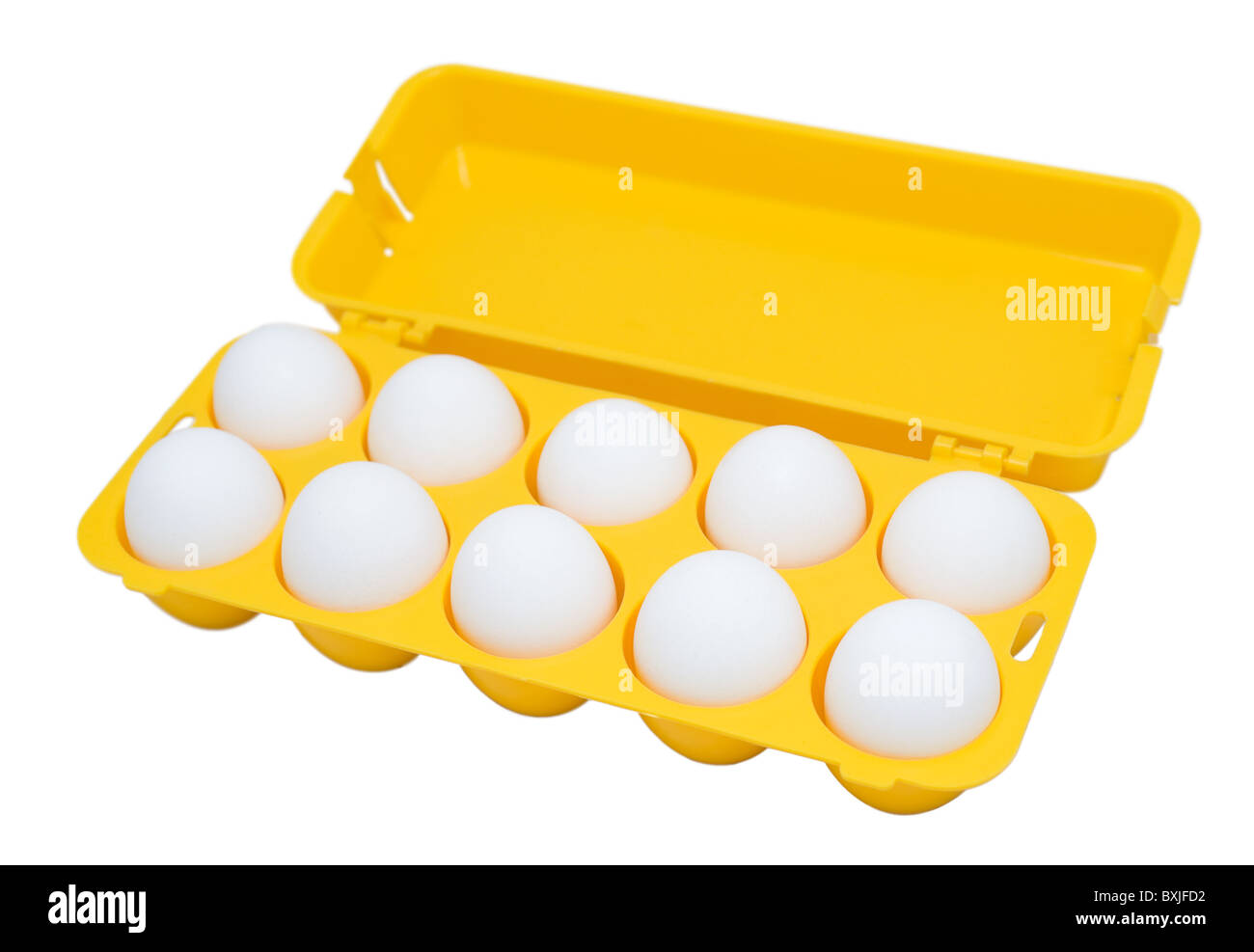 raw eggs in a yellow container, clipping path Stock Photo Alamy