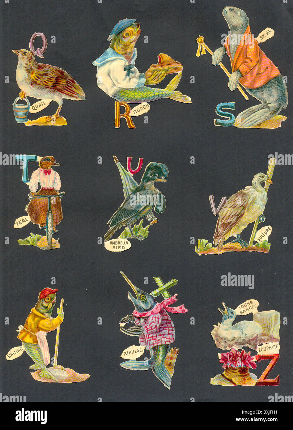 Chromolithographed die cut scraps of alphabet circa 1885 Stock Photo