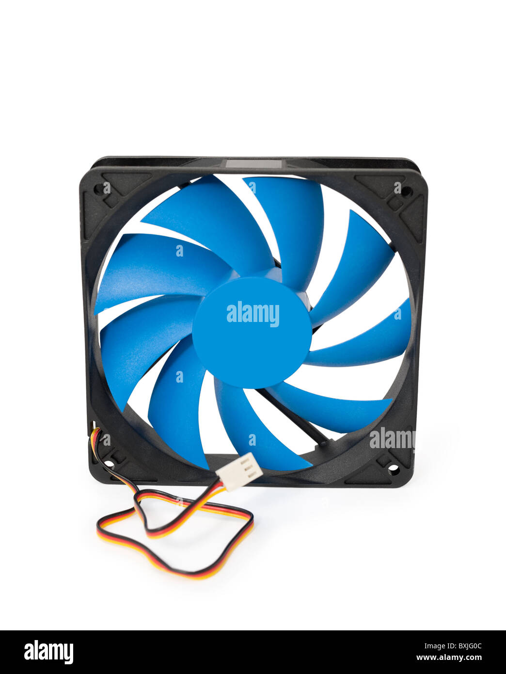 nine vaned blue fan for central processor unit cooler, over white ...