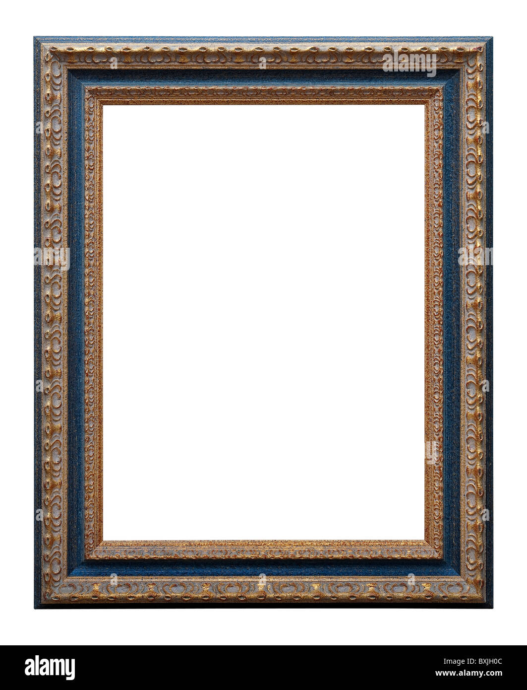 Wooden photo frame vintage golden and blue (isolated with clipping path Stock Photo Alamy
