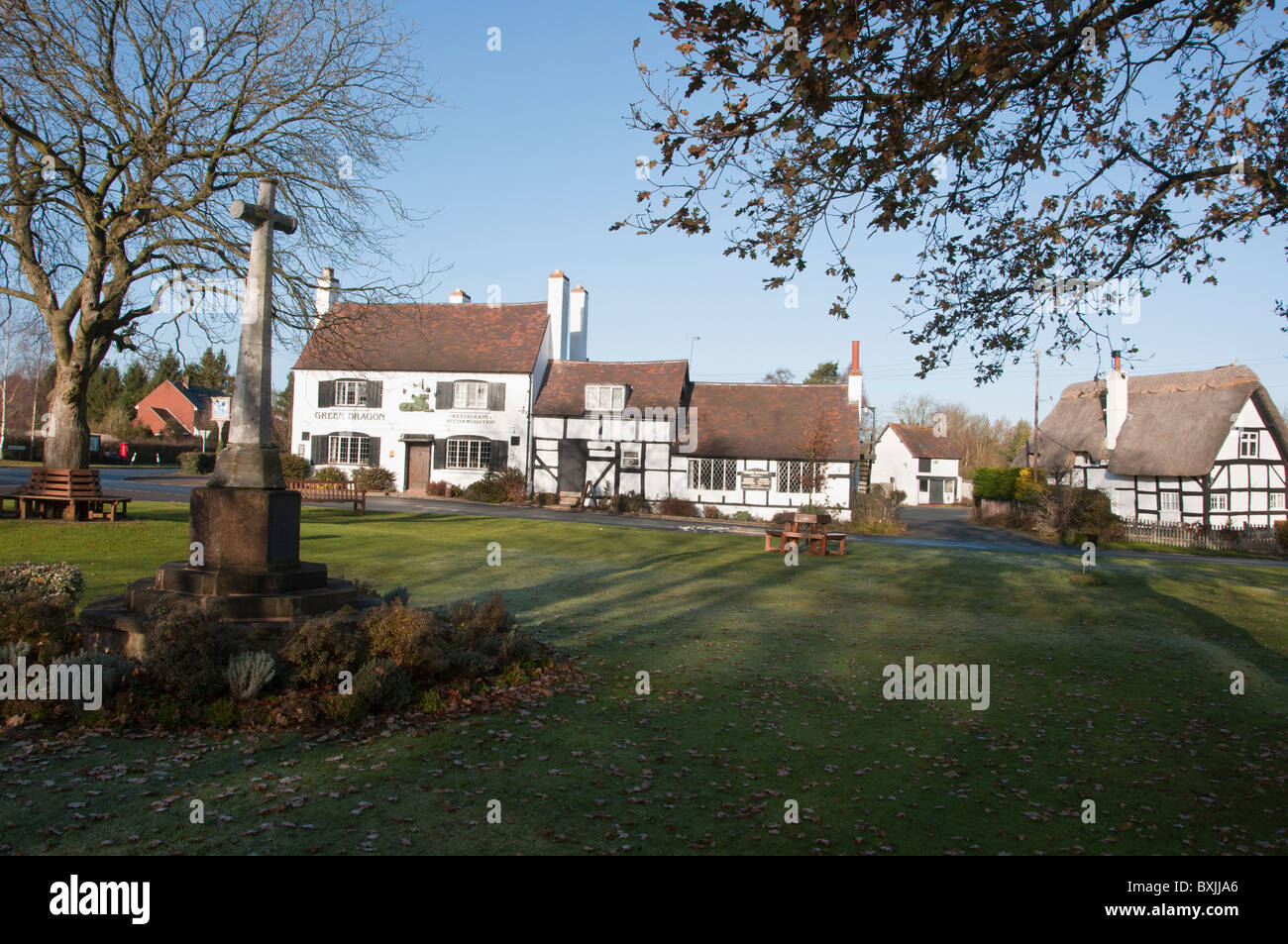 Sambourne Village green and pub in Worcestershire, England Stock Photo