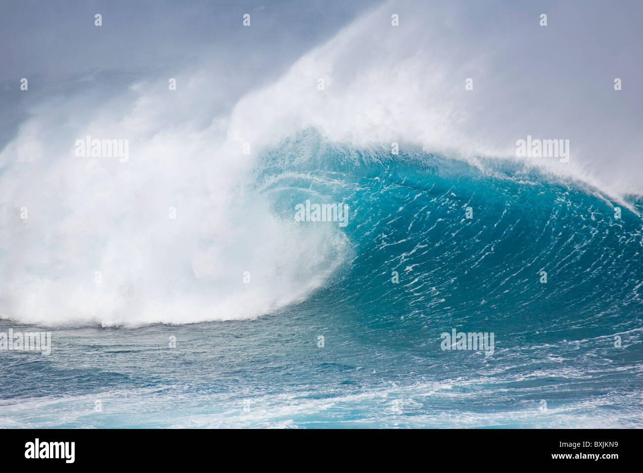 Huge breaking wave with a nice tube. Stock Photo