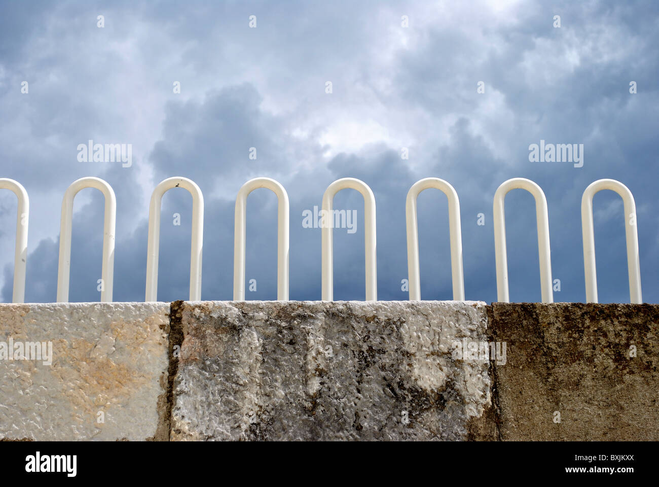lard white stone and iron pipes for design and safety Stock Photo