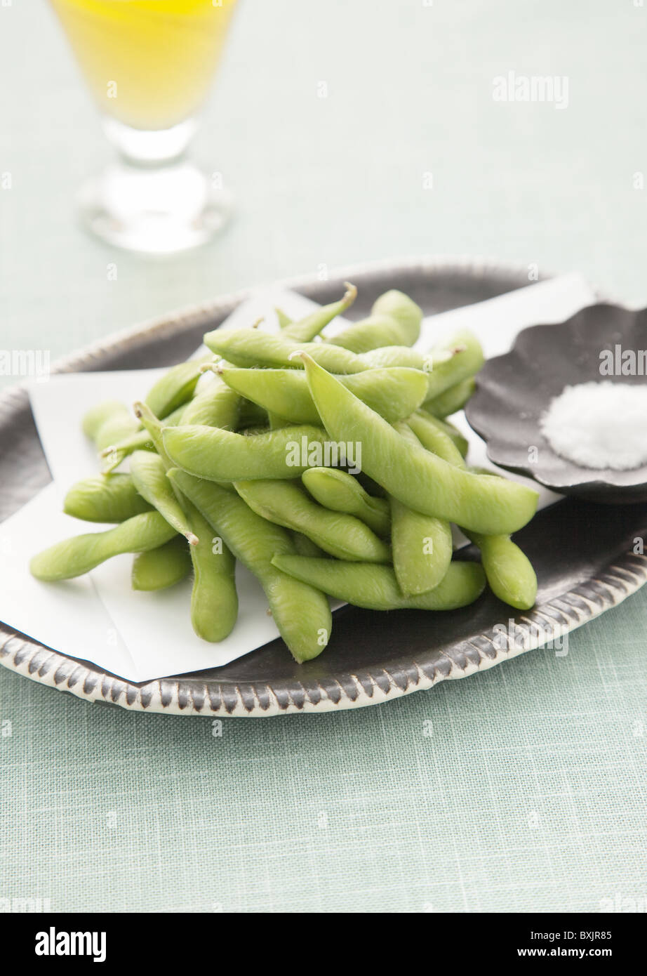 Boiled green soybeans Stock Photo Alamy