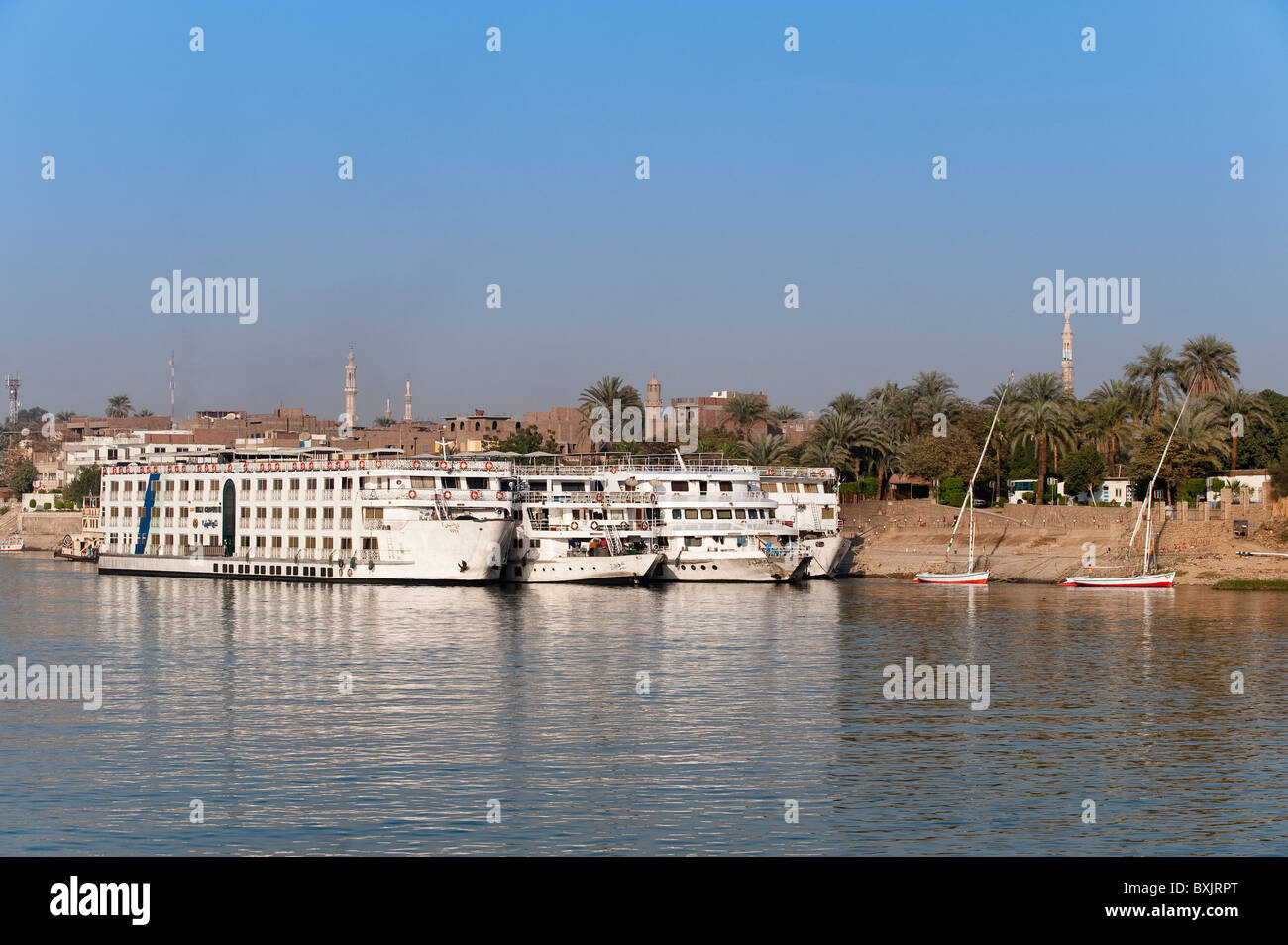 Egypt, Luxor. Nile cruise ships near Luxor. Stock Photo