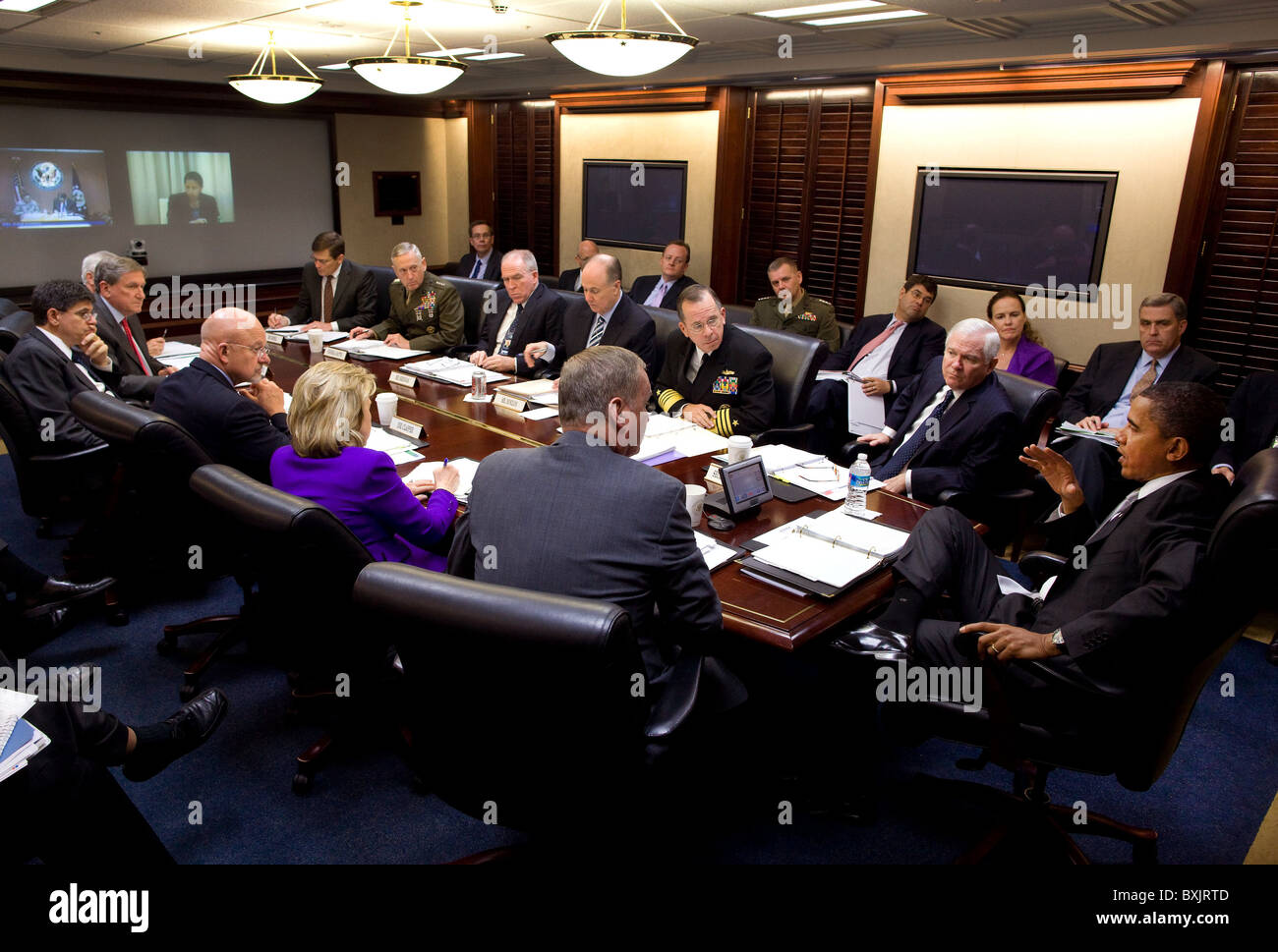 President Barack Obama meets with his national security team for his regular monthly meeting Stock Photo