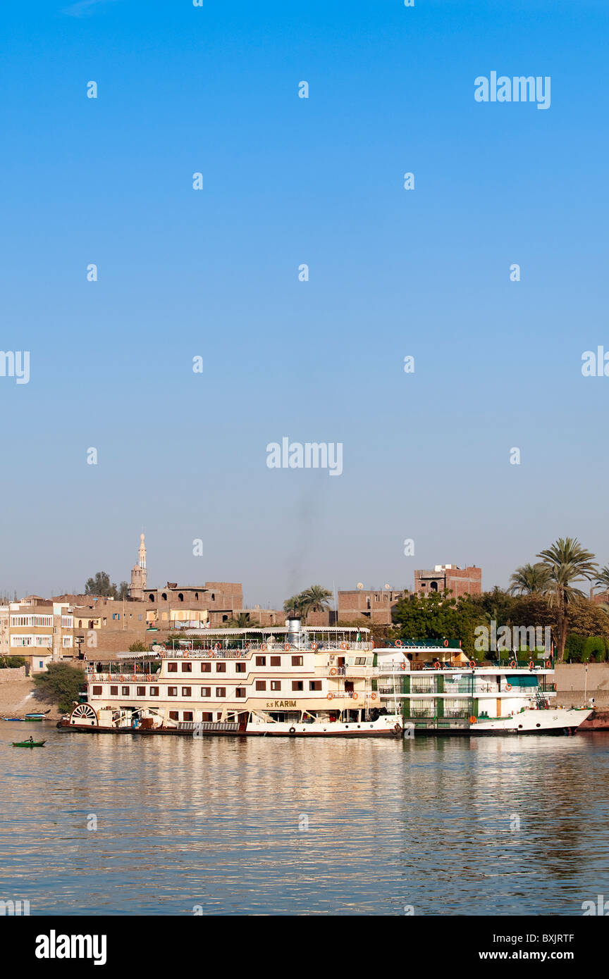 Egypt, Luxor. Nile cruise ships near Luxor. Stock Photo