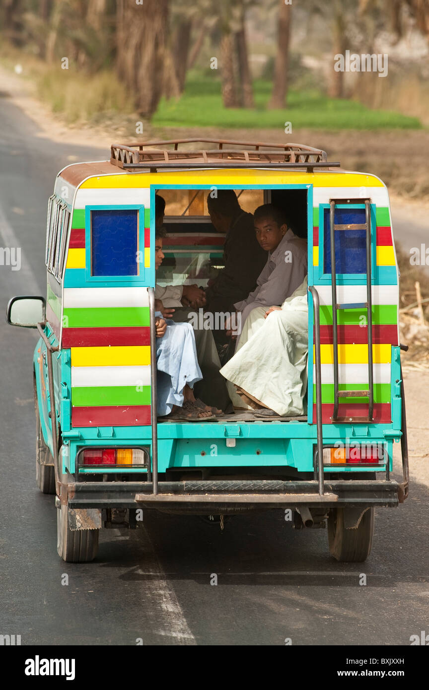 Egypt. Egyptian men riding bus in the countryside Stock Photo - Alamy