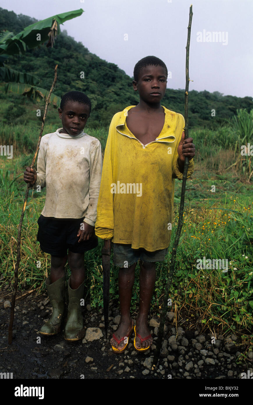 Bubi children MOCA South Bioko Island  EQUATORIAL GUINEA Stock Photo