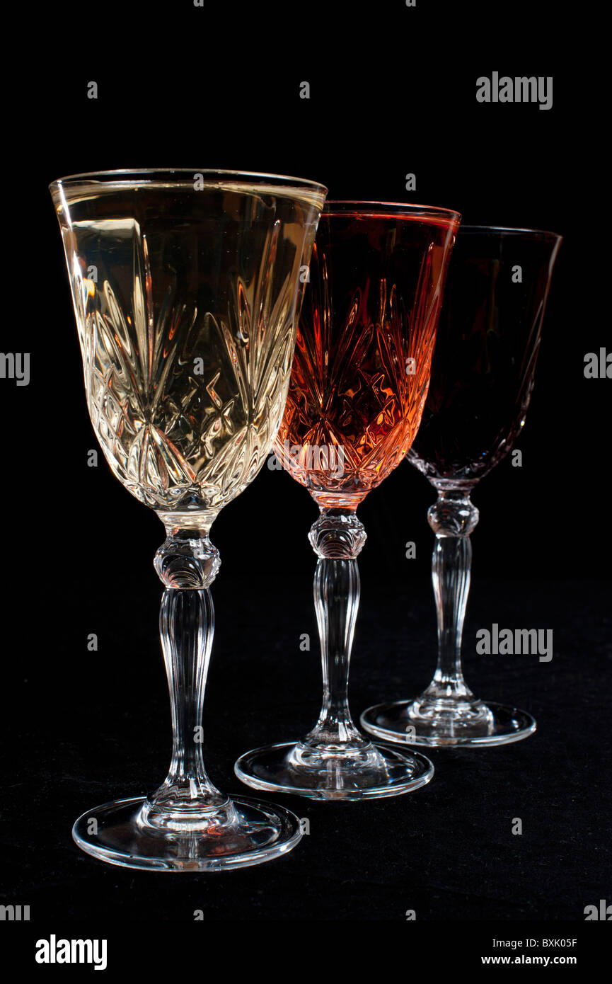 Red, White And Rose Glasses Of Wine Stock Photo - Alamy