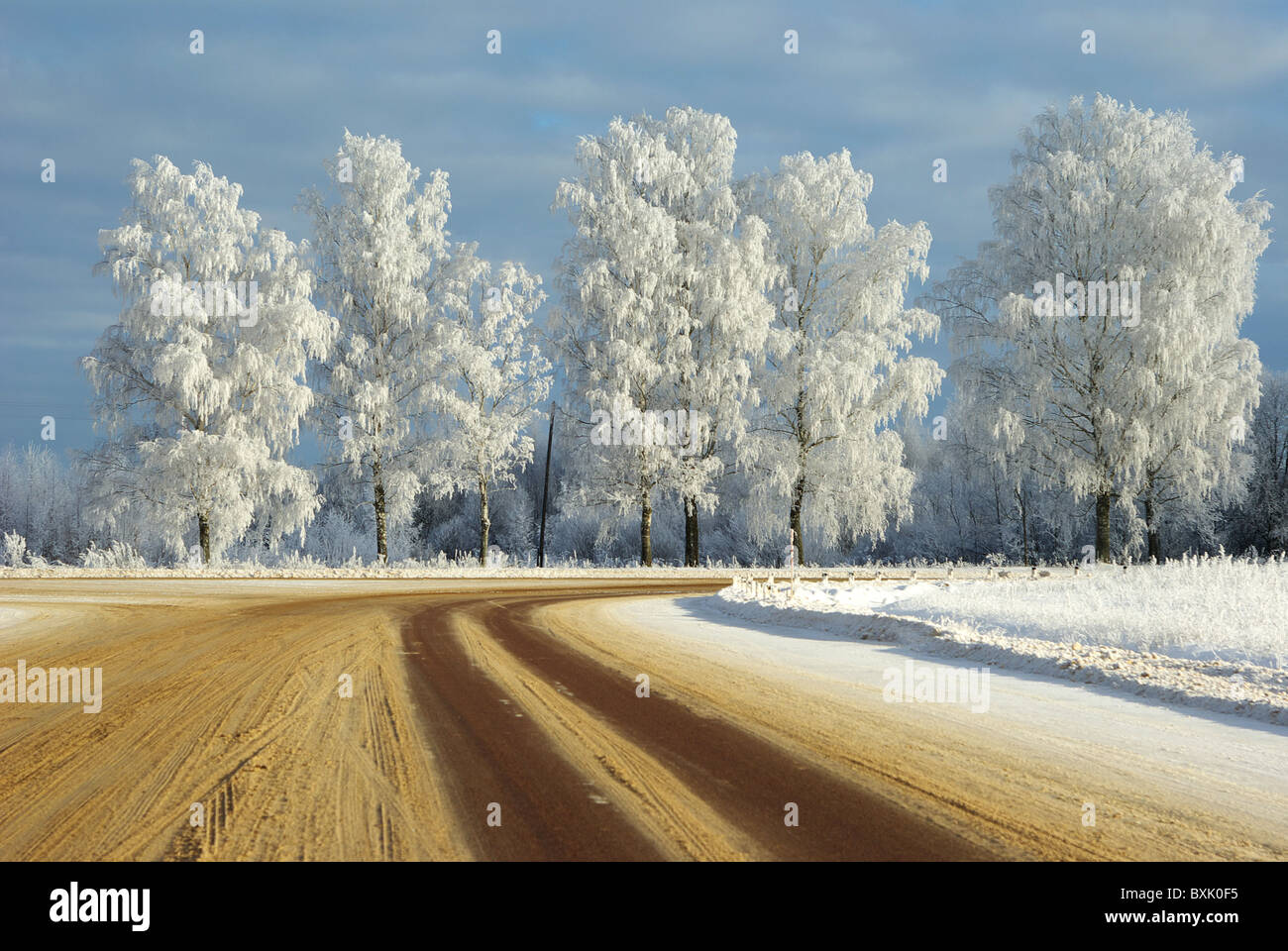 Winter road. Bautiful and dangerous way. Somewhere in Russia. Stock Photo
