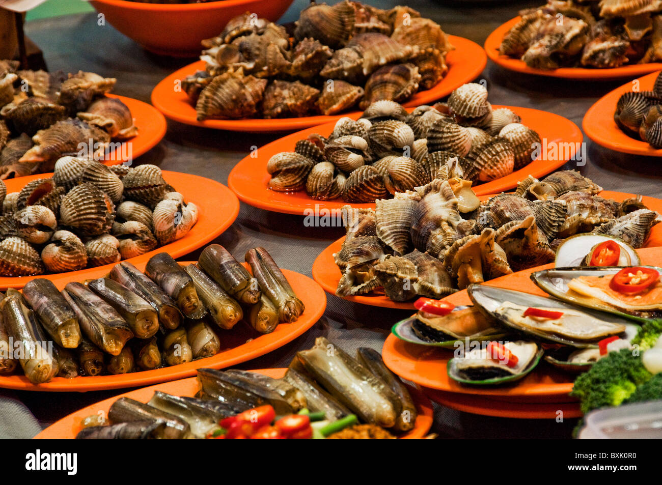 Unique weird plates of food on display at ourdoor restaurant in