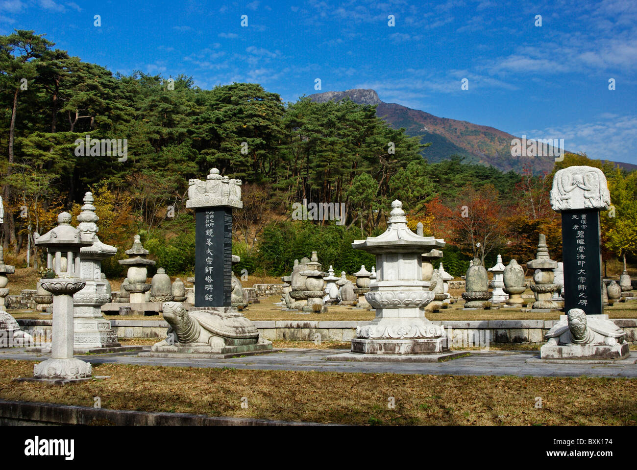 Memorials at Tongdosa Buddhist temple, South Korea Stock Photo