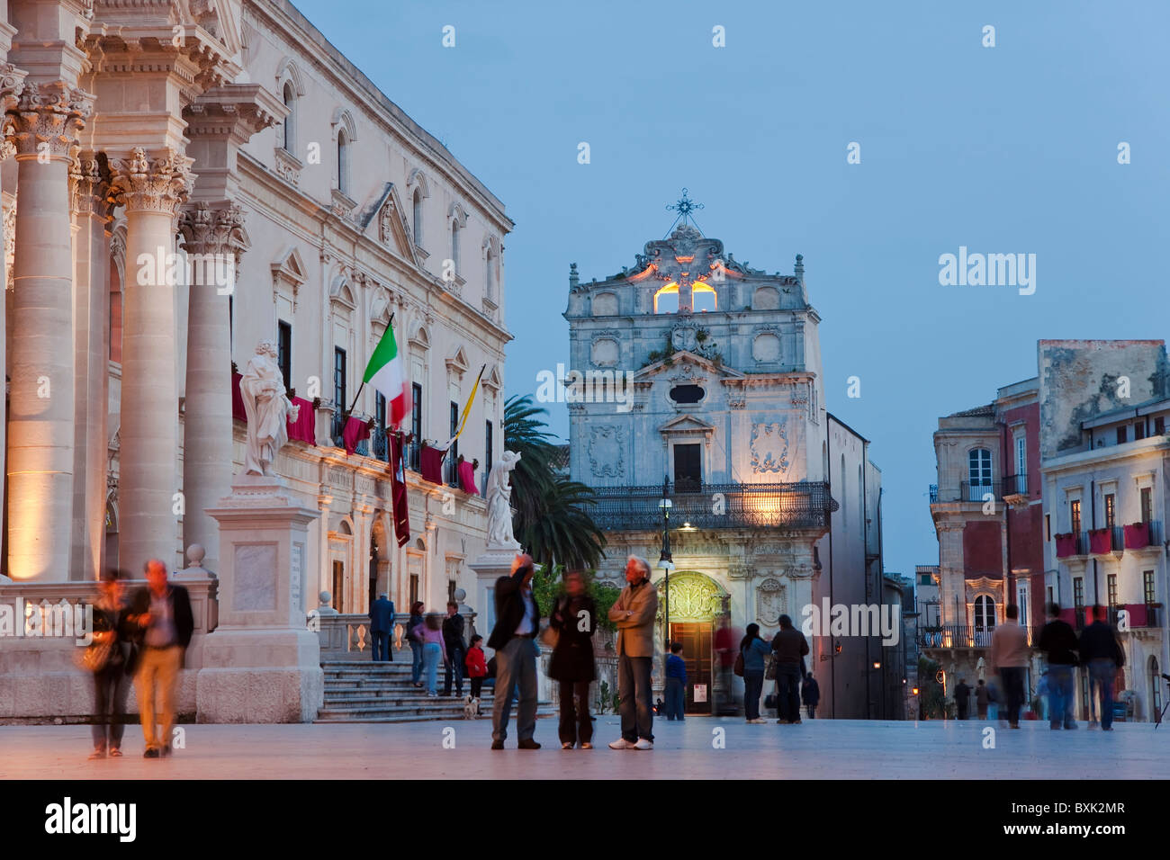 Piazza del Duomo at dusk, Syracuse, South East Sicily, Italy Stock Photo