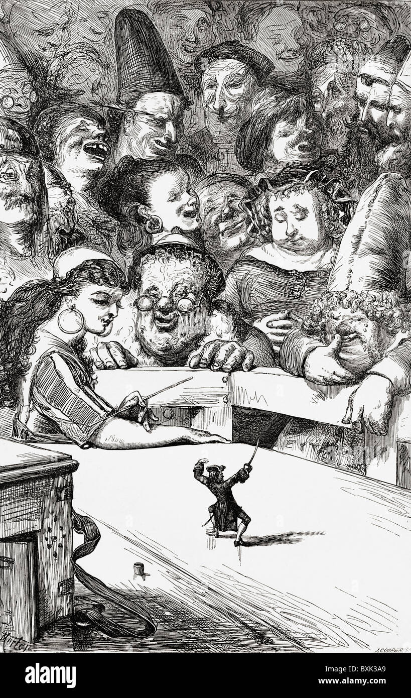 Gulliver with the giant people of Brobdingnag during his voyage there