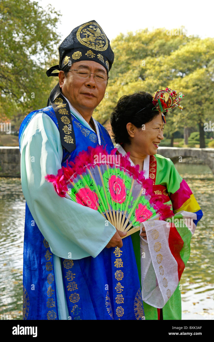 Korean man and woman in traditional dress, South Korea Stock Photo